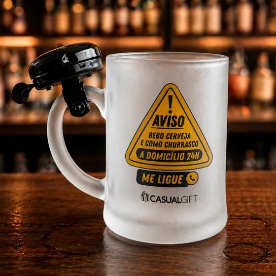 Caneca Chopp Cerveja Vidro Copa do Mundo Campainha Bebo e Como Churrasco Grande 400ml