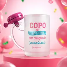 Caneca Chopp Cerveja Campainha Copo Cervejeira Coração Mocinha Grande 400ml