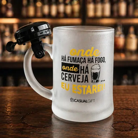 Caneca Chopp Cerveja Vidro Copa Campainha Onde Há Fumaça Há Fogo Resistente Drink Grande 400ml