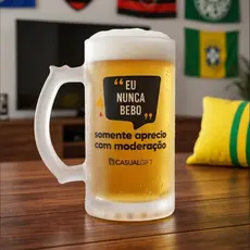 Caneca Chopp Fosca 480ML Estampada Divertida Bar Restaurante Bebidas ResistenteEu Nunca Bebo