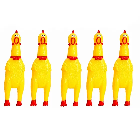 Kit 5 Brinquedo Mordedor de Borracha Galinha Cachorro Cães Apito Pet Borracha Vinil