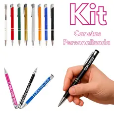 KIt Canetas Personalizadas Metal A Laser Logo Empresa Nome