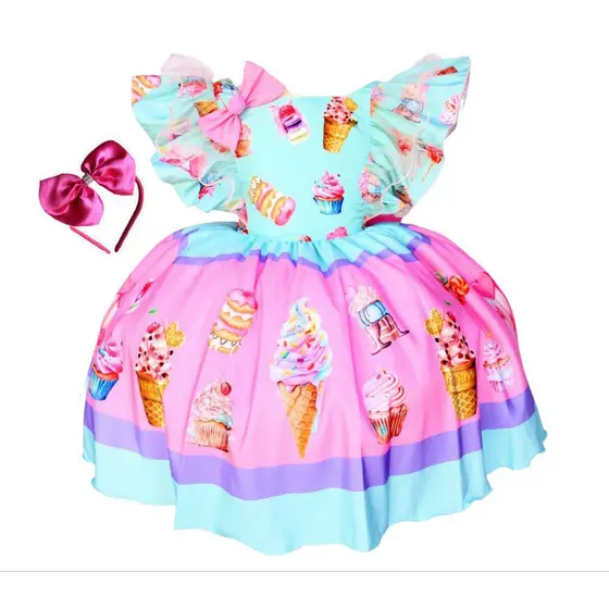 Vestido Infantil Cupcake Docinhos Festa Aniversario Com Tiara