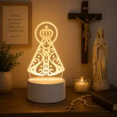 Luminária Abajur 3D Led Acrílico De Mesa Criativo Tomada Branco Luz Noturno 3D Santinha Coração