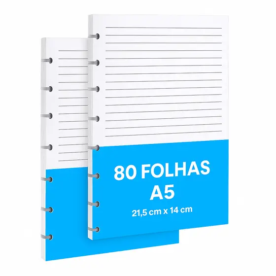Refil Pautado 80g Caderno De Discos Inteligente Ficha Pautada Para Fichário A5 80 Folhas Com Linhas