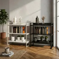Aparador Livreiro Estilo Industrial 3 Prateleiras 90cm Cantinho Do Cafe Buffet Preto Branco Imbuia