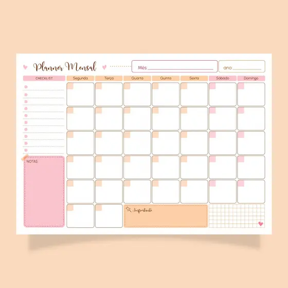 Planner Mensal de Mesa A4 - 52 folhas - Organize seu mês com Foco e Intenção