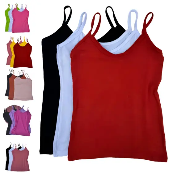 Kit 3 ou 2 Regata feminina Alça Fina Lisa Casual Conforto e Flexibilidade Viscolycra
