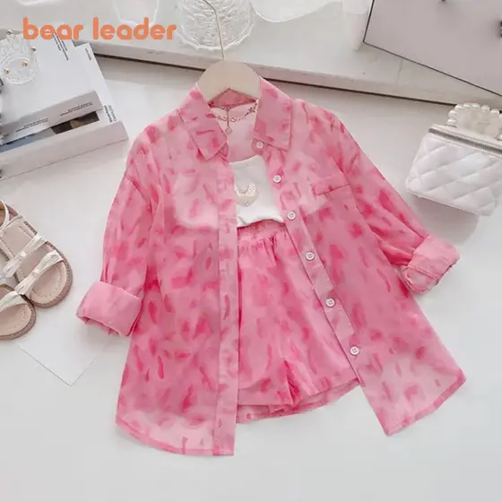 Bear Leader Girls' Summer Suit New Children's Sunscreen Jacket + Shorts Two-piece Set of Small Children Girls Thin Secti