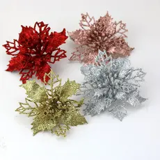 (10 Peças/Saco) 8cm * 8cm DIY Decoração De Árvore De Natal Presente De Ano Novo Decorações De Flores Brilhantes