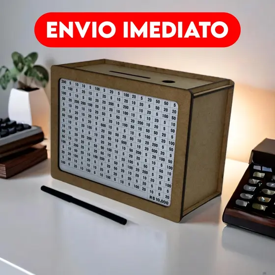Cofre Desafio 1000 5000 10000 Caixa Dinheiro De Madeira Método Japonês Poupança Mdf