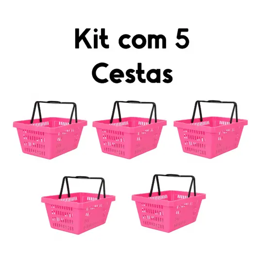 Kit com 5 cestas cestinhas plásticas de compra de supermercado 15L
