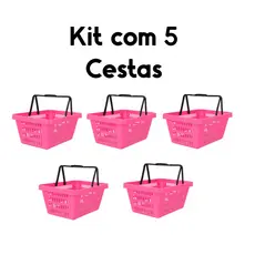 Kit com 5 cestas cestinhas plásticas de compra de supermercado 15L