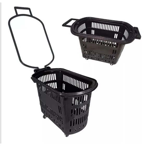 Cesta cestinha plástica com rodinha rodízio com alça e puxador 30 L resistente