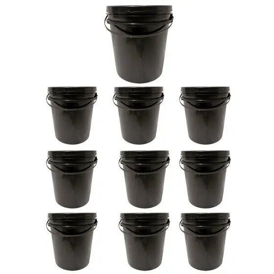 Kit balde plástico preto de 5 litros reforçado com tampa hermética e lacre e alça plástica