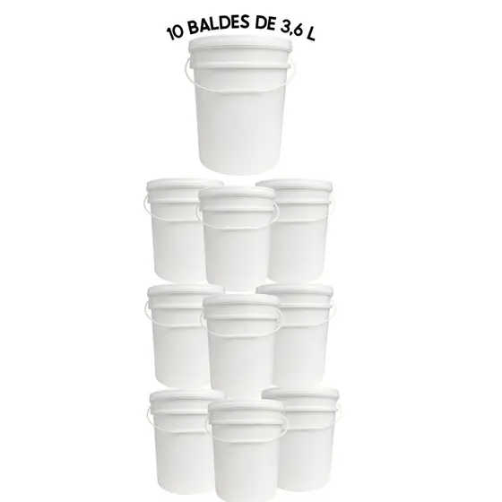Kit 10 Baldes brancos alimentício atóxico com tampa hermética e lacre e alça 3,6 litros