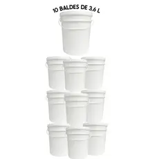 Kit 10 Baldes brancos alimentício atóxico com tampa hermética e lacre e alça 3,6 litros