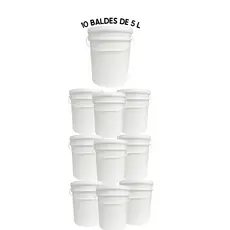 Kit 10 baldes brancos alimentício atóxicos com tampa hermética e lacre e alça 5 litros