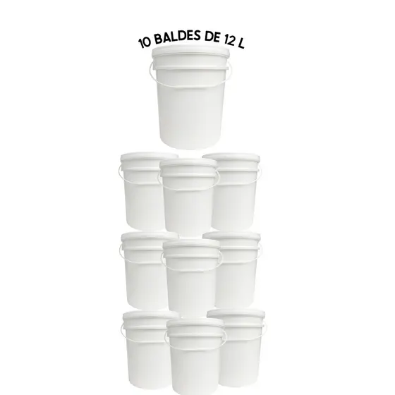 Kit 10 balde brancos alimentícios atóxicos com tampa hermética e lacre 12 Litros