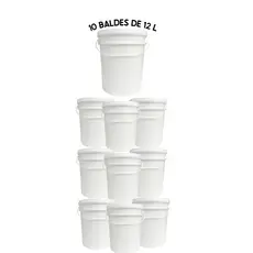 Kit 10 balde brancos alimentícios atóxicos com tampa hermética e lacre 12 Litros