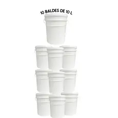 Kit 10 baldes brancos alimentícios atóxicos com tampa hermética e lacre 10 litros