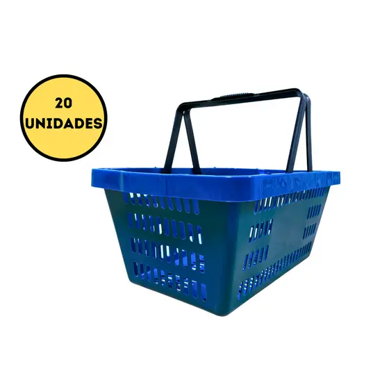 Kit 20 cestas cestinhas com alça plásticas de supermercado conveniência loja perfumaria farmácia 15 litros