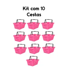 Kit com 10 cestas cestinhas plásticas de compra para supermercado 15 L