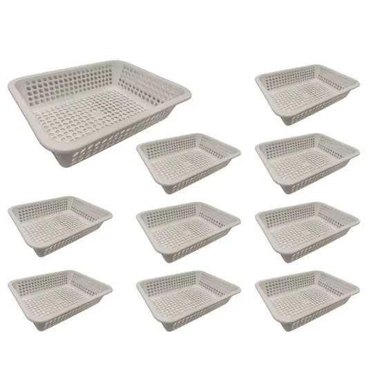 Kit 10 cestas Cestos organizador preto e branco empilhável resistente p/ farmácia gaveta, armário, cozinha 32x24x7,5cm