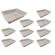 Kit 10 cestas Cestos organizador preto e branco empilhável resistente p/ farmácia gaveta, armário, cozinha 32x24x7,5cm