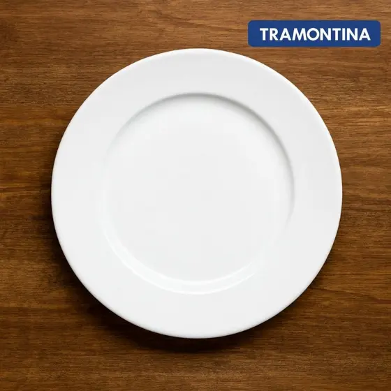 Kit 1 2 4 ou 6 Prato Raso De Porcelana Tramontina Cecília De Jantar Conjunto Refeição Branco Almoço