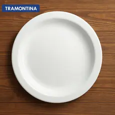Kit 6 Prato Tramontina Raso 28cm Branco de Porcelana Resistente Refeição Jantar Almoço