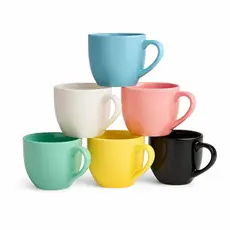 Kit 6 Xícara de Chá Colorida Porcelana 170ml Cores Café Mesa Azul Branca Preta Amarela Verde Rosa