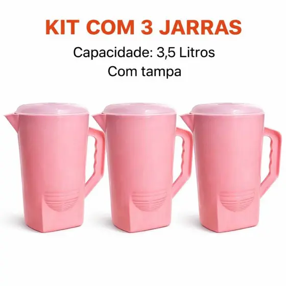 Kit com 3 Jarras Plásticas de 3,5 Litros – Práticas, Resistentes e Ideais para o Dia a Dia!