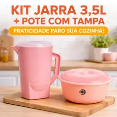 Kit Jarra 3,5L + Tigela 3,5L com Tampa|Plástico Resistente | Ideal para Suco e Armazenar Alimentos