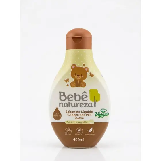 Sabonete Líquido Bebê Natureza 400ml Cabeça aos Pés Extrato de Algodão Sem Lágrimas Hipoalergênico