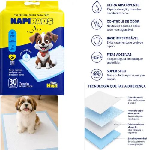 Tapete Higiênico para Cães 60x80cm Ultra Absorvente 30 Unidades Anti Odor Super Seco