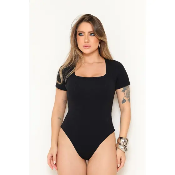 Body Manga Curta Decote Quadrado Bory Blusinha Básica Anarruga Moda Feminina Verão
