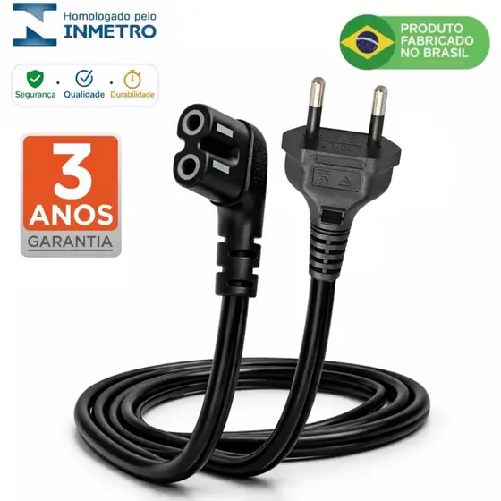 Cabo de Força Bipolar 90º para Tv Samsung Lg Monitor Impressora Rádio Ps4 Ps5 - Cabo Modular 2 Pinos 1,5m 127/220V