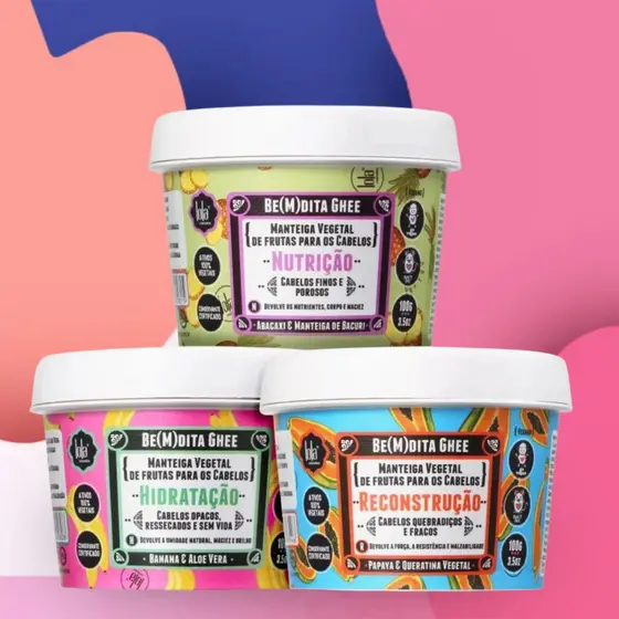 Kit Manteiga Capilar Cronograma Be(M)dita Ghee Lola 100ml Feira Frutas Máscara Hidratação Reconstrução Nutrição Trio