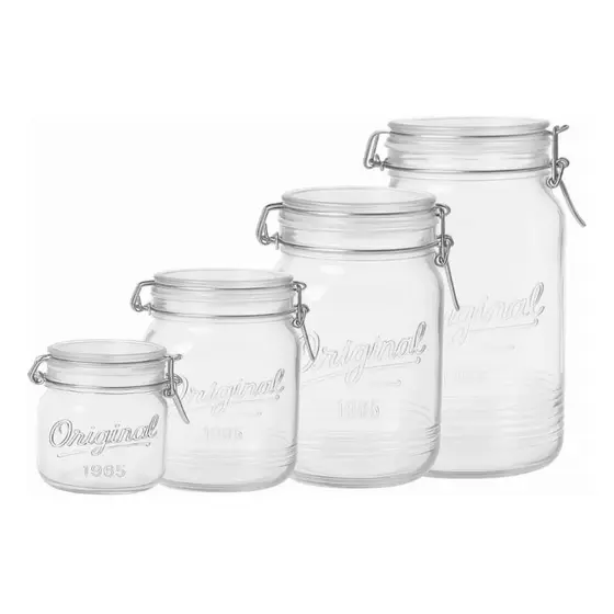 Conjunto de 4 Potes de Vidro Herméticos Tampa com Borracha Para Vedação Tamanhos Diferentes 4 Potes Cozinha