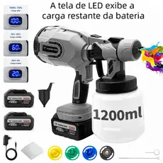1200ML Pistolas De Pintura Elétrica HVLP ComIndicador de bateria ,cobre 2 Baterias 48V Pulverizador Tinta Elétrico