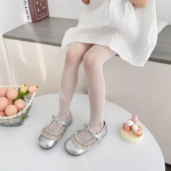 Meia arrastão com strass brilhante Branco Meia calça Crianças strass brilhante Branco Cintura Alta estilo europeu Férias