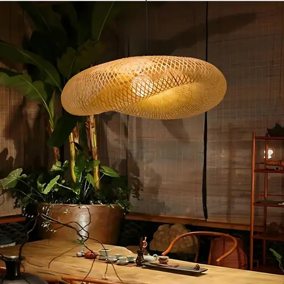 Luminária Lustre Pendente Rústica De Bambu Trançado Palha Bivolt