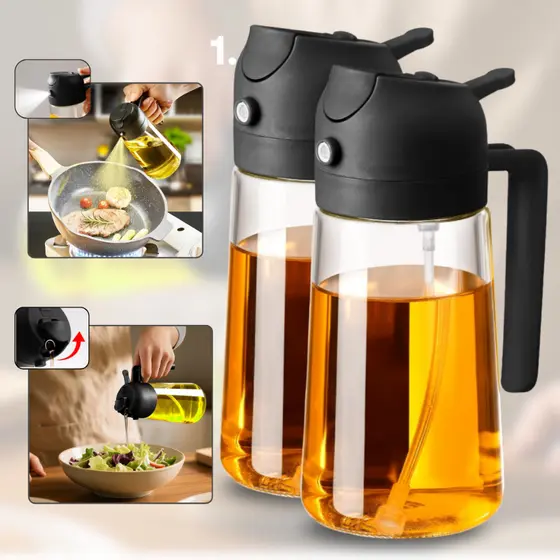 Borrifador De Azeite E Vinagre Galheteiro Preto 500ml Vidro