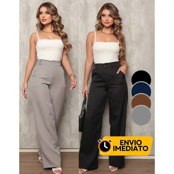 Calça Pantalona Alfaiataria Premium Wide Leg Elegante