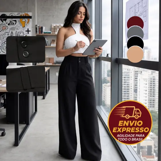 Calça Feminina em Alfaiataria Social Pantalona Elegante