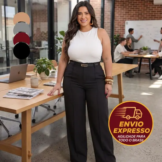 Calça Social PLUS SIZE Alfaiataria Feminina com Cinto Elegancia Social
