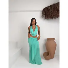 Conjunto Longo Celebrar - Decote Drapeado & Fenda Elegante