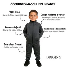 Conjunto Infantil Masculino Liso Com Bolsos Ziper Unisex Slim Fit Em Promoção