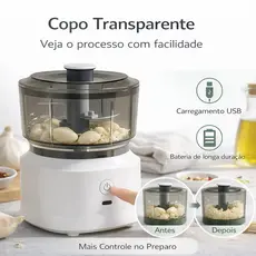 Mini Processador de Alimentos Elétrico Triturador de Carne Alho Cebola Legumes Picador Cozinha Portátil 350ML ANJGG BRA